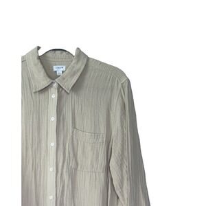 J Crew Women Large Top Beige Gauze Button Down Shirt Coastal Cottage Cotton Soft